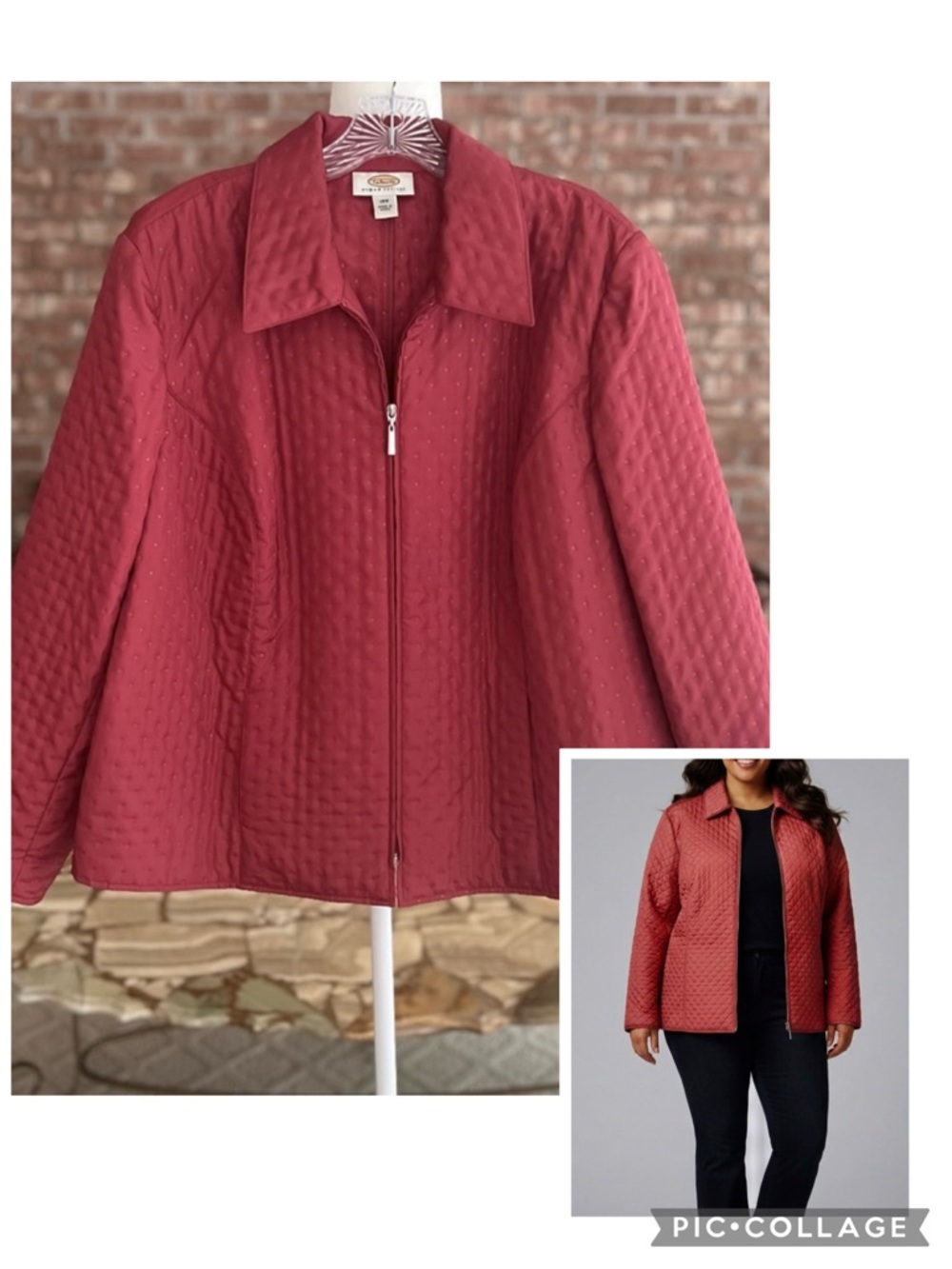 Talbots Jacket Brick Red Rust Quilted Perforated 18P Classic Lightweight